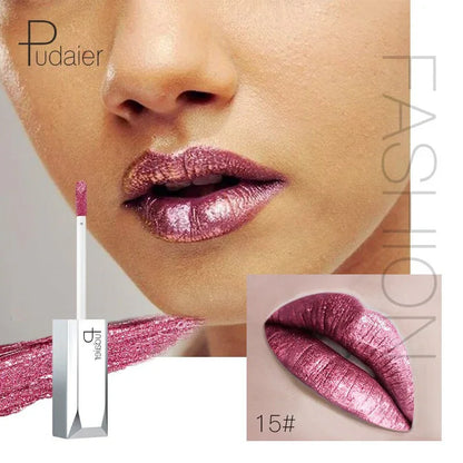 Pudaier Metallic Glitter Shine Full Colour Lipstick Makeup Long-lasting Liquid Tint Lip Gloss - Shello's Creative Boutique