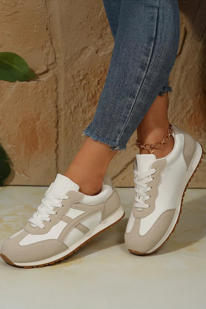 Pink Contrast Lace-Up Sneakers - Round Toe Casual Trainers - Shello's Creative Boutique