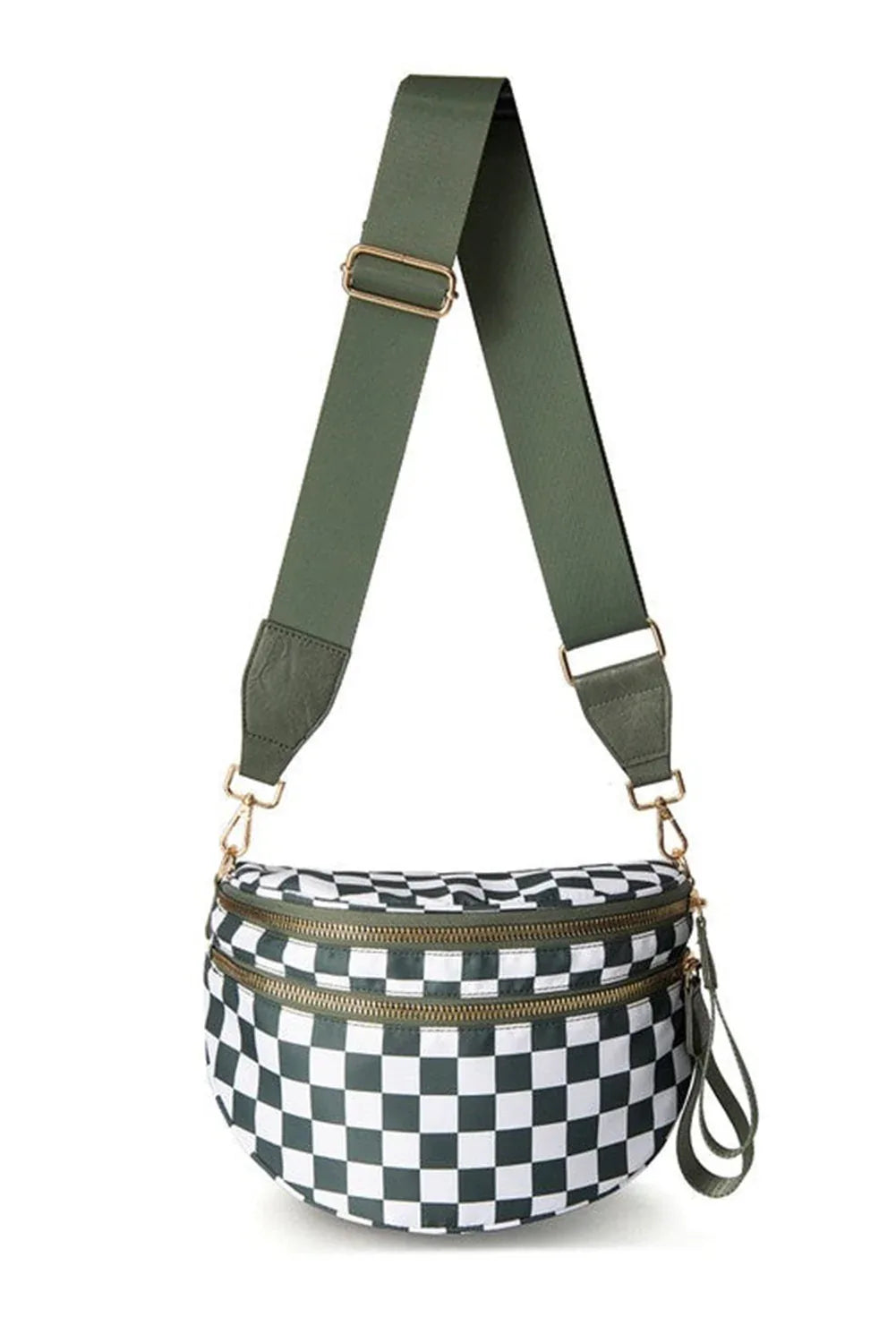 Chestnut Checkered Print Wide Strap Large Crossbody Bag - Shello's Creative Boutique
