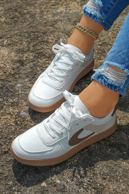 Coffee PU Leather Sneakers - Lace-Up Casual Trainers - Shello's Creative Boutique