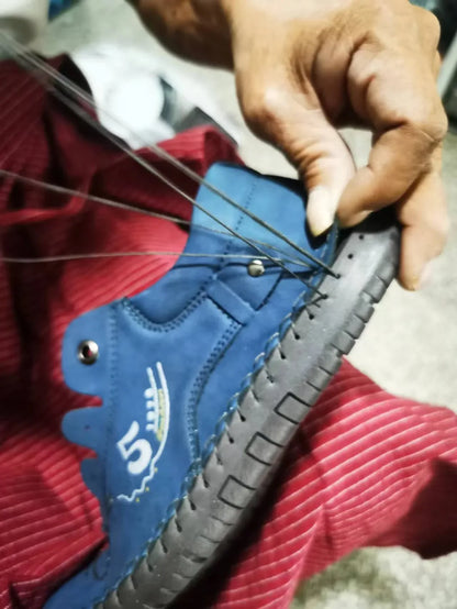 KEZZLY Casual Handmade Stitching Men's Flats – Lace-Up Outdoor Walking Sneakers with Round Toe & Rubber Sole - Shello's Creative Boutique