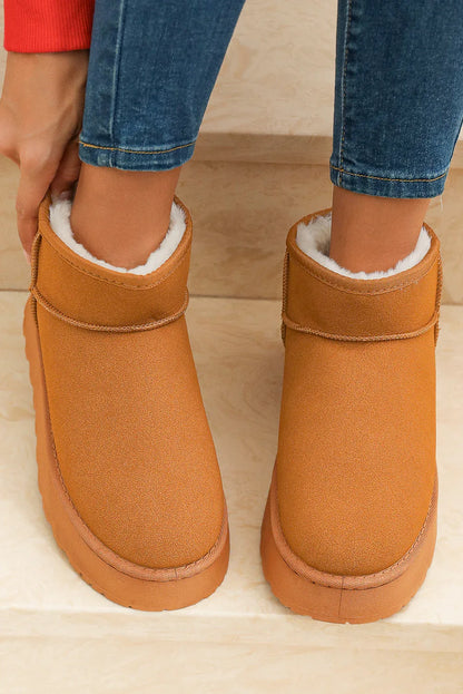 Chestnut Faux Fur Lined Suede Ankle Snow Boots - Shello's Creative Boutique