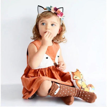 1-5Y Casual Baby Girls Fox Dress – Adorable Summer Sleeveless Party Outfit - Shello's Creative Boutique
