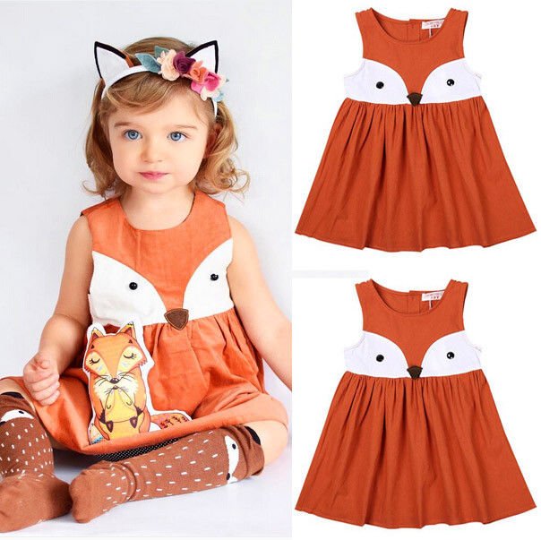 1 - 5Y Casual Baby Girls Clothes Cute Toddler Kids Fox Dress Summer Sleeveless Party Dress - Shello's Creative Boutique