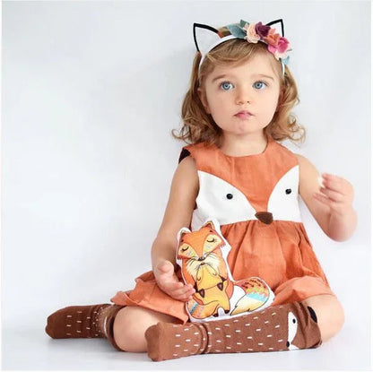 1-5Y Casual Baby Girls Fox Dress – Adorable Summer Sleeveless Party Outfit - Shello's Creative Boutique