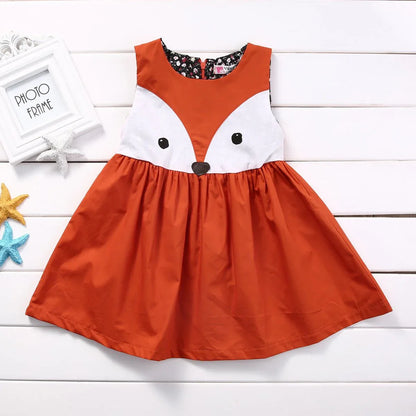1-5Y Casual Baby Girls Fox Dress – Adorable Summer Sleeveless Party Outfit - Shello's Creative Boutique