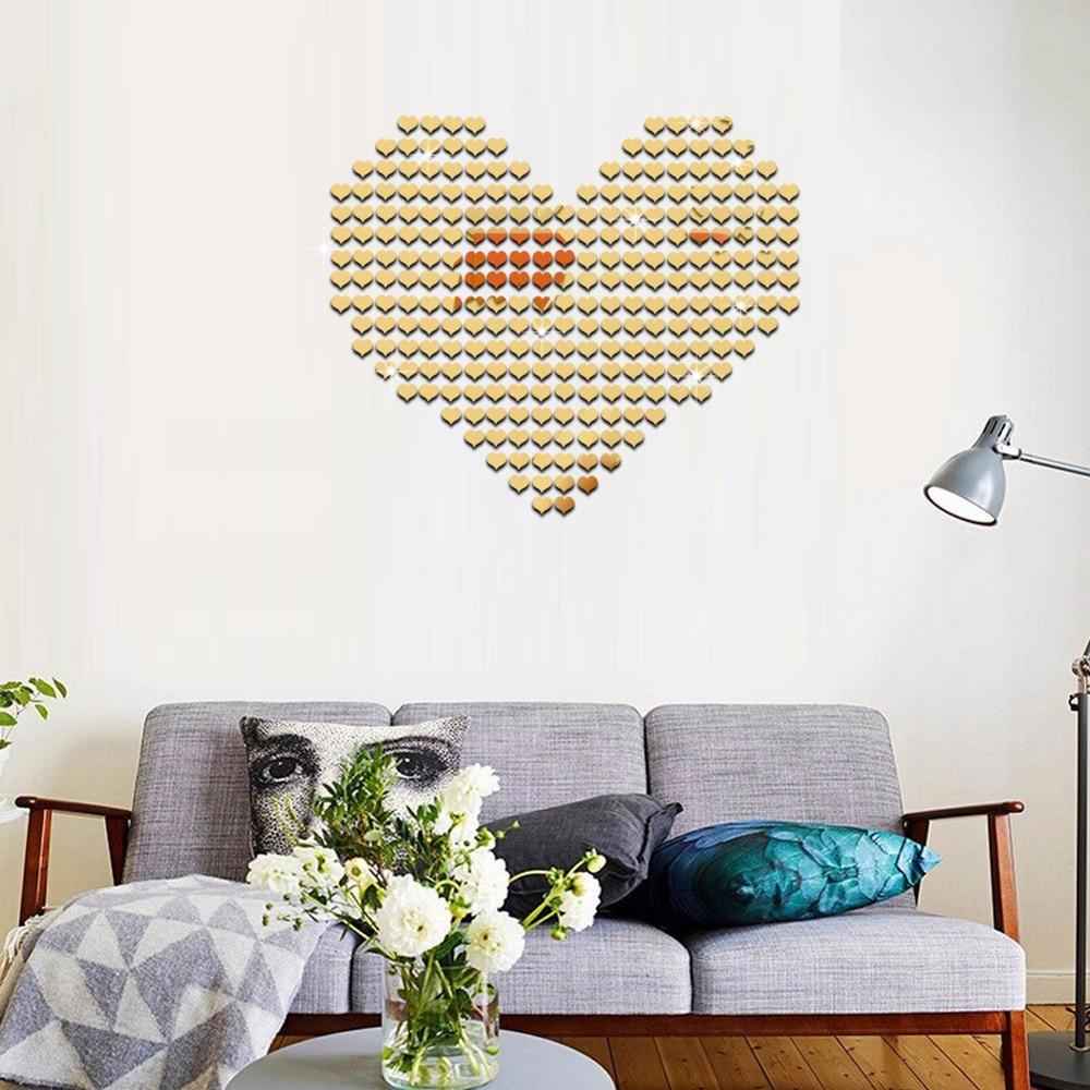 100 Pcs Acrylic Mirrored Wall Stickers 2*2CM Decorative Sticker Home Decor DIY