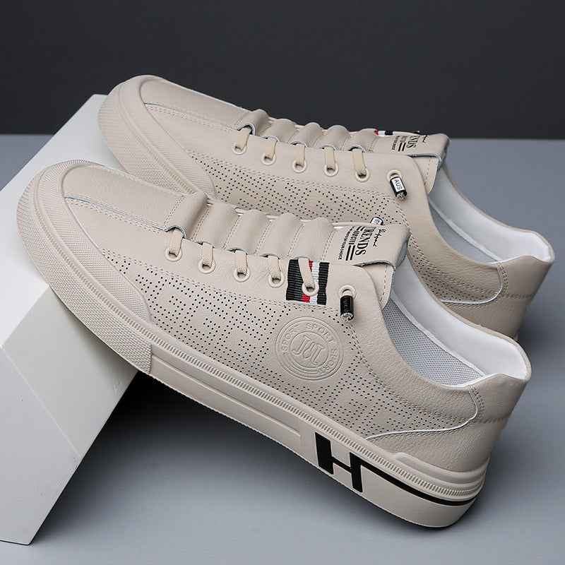 Summer Casual Board Shoes for Men - Hollowed Out Soft Leather Sole Breathable White Shoes