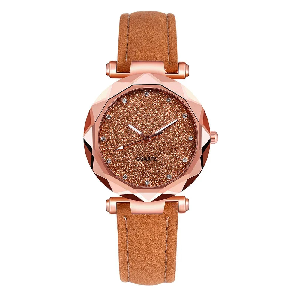 Ladies fashion Korean Rhinestone Rose Gold Quartz Watch Female Belt Watch Women's Watches Fashion Clock Watch Women Watches #A - Shello's Creative Boutique