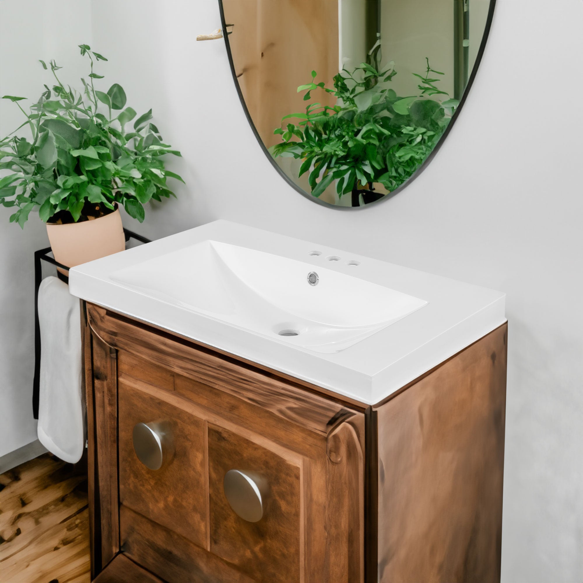 30" Single Bathroom Vanity Top with White Basin, 3-Faucet Holes, Ceramic, White eprolo