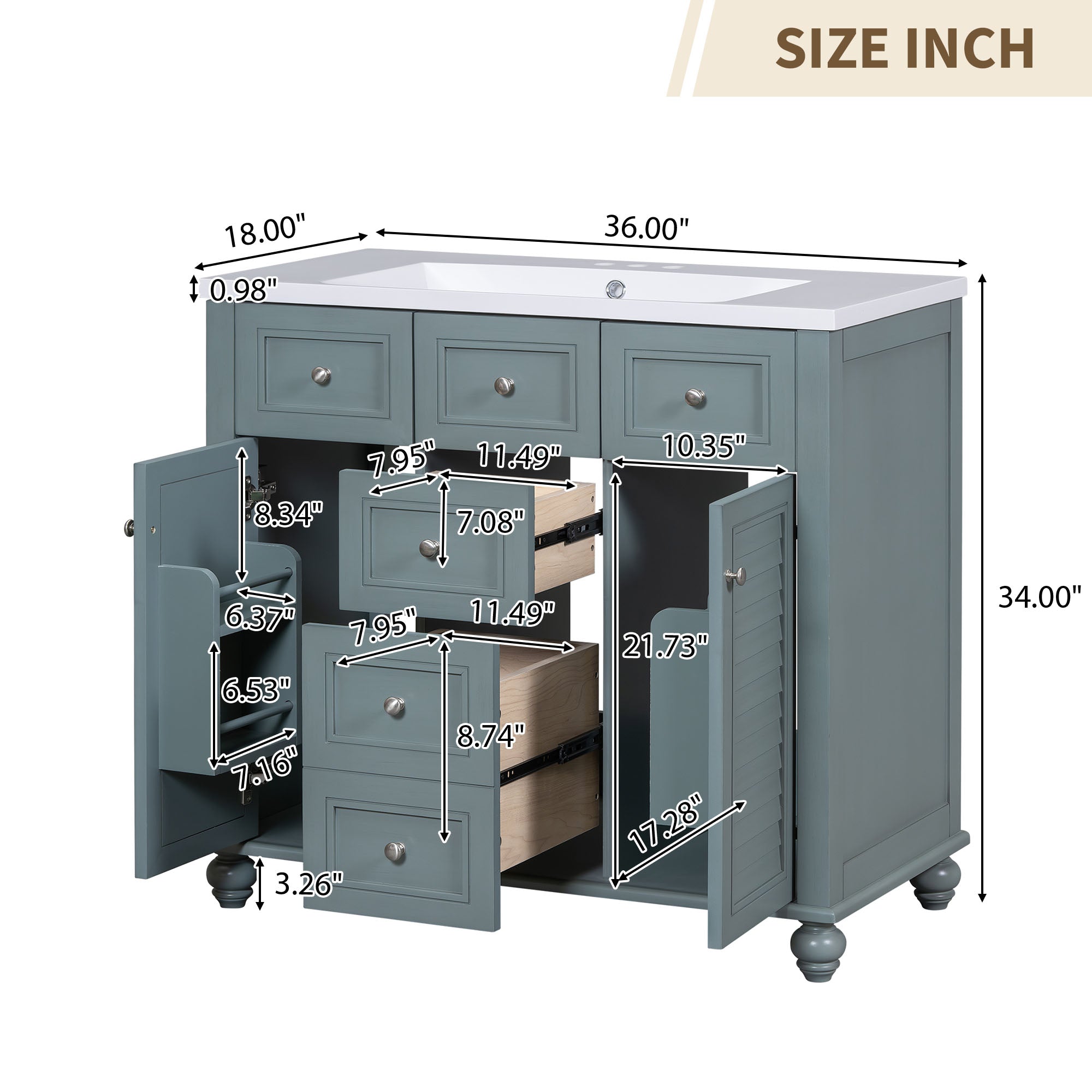 36 inch modern mirror cabinet with adjustable shelves, 2 soft closing doors, and 6 drawer storage cabinet door organizers eprolo