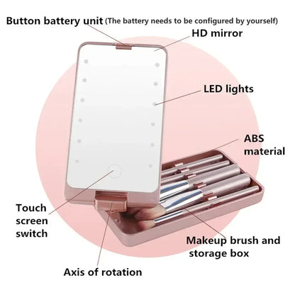LED Folding Rotating Cosmetic Mirror Box with Brush - Shello's Creative Boutique