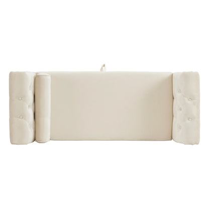 Velvet Multifunctional Storage Rectangular ottoman bench with 1 Pillow, Beige - Shello's Creative Boutique