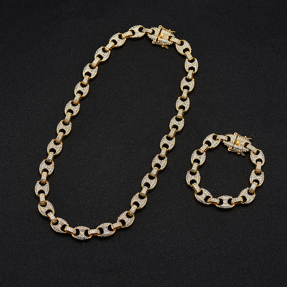 Large Pig Nose 12mm Hip Hop Cuban Link Chain Men Coffee Bean Clavicle Chain Men Shello Creative Boutique