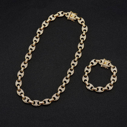 Large Pig Nose 12mm Hip Hop Cuban Link Chain Men Coffee Bean Clavicle Chain Men - Shello's Creative Boutique