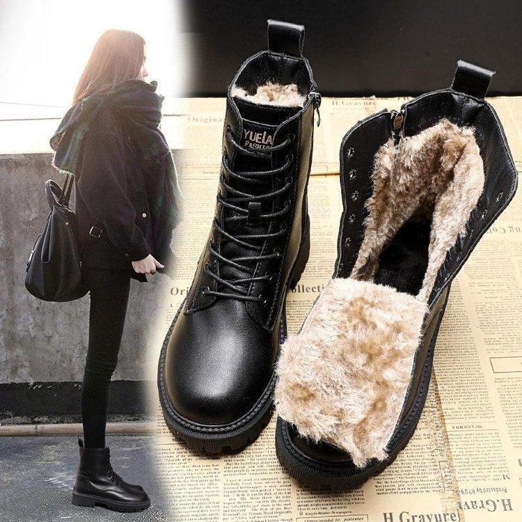 Snow boots, women's new cotton shoes, autumn and winter women's shoes, waterproof British style Martin short boots, thickened and plush in winter - Shello's Creative Boutique