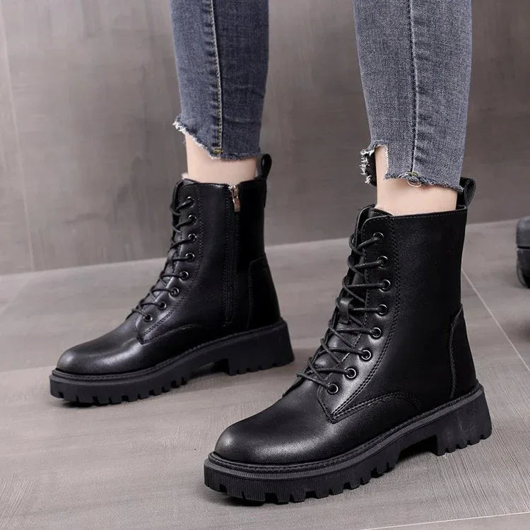 Snow boots, women's new cotton shoes, autumn and winter women's shoes, waterproof British style Martin short boots, thickened and plush in winter - Shello's Creative Boutique