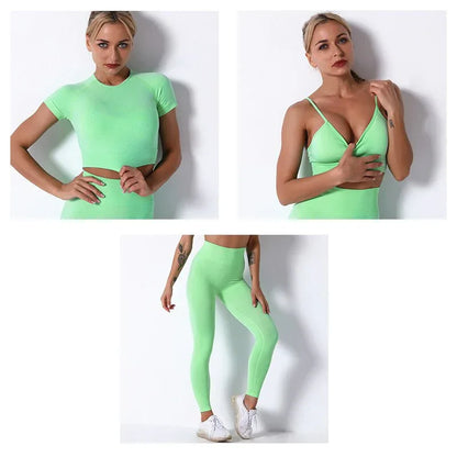 2Pcs/3Pcs/4Pcs Yoga Set Women Clotching Fitness Sportswear Seamless High Waist Leggings Shorts Shirt Crop Top Sport Bra - Shello's Creative Boutique
