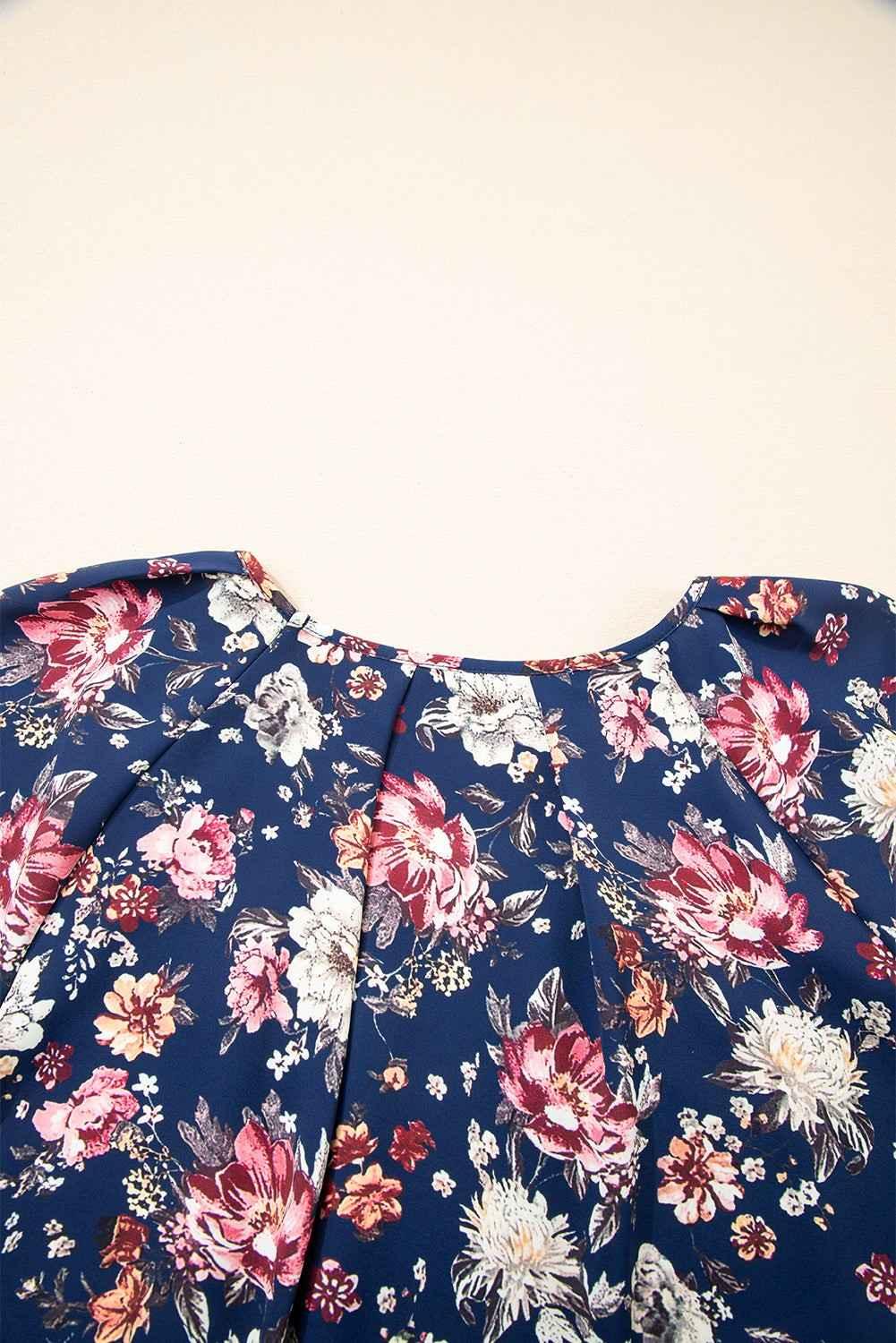 Blue Floral Print Flounce Sleeve Boho Blouse - Feminine & Breezy - Shello's Creative Boutique