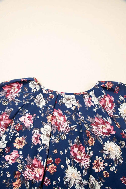 Blue Floral Print Flounce Sleeve Boho Blouse - Feminine & Breezy - Shello's Creative Boutique