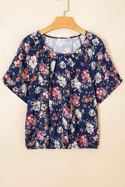 Blue Floral Print Flounce Sleeve Boho Blouse - Feminine & Breezy - Shello's Creative Boutique