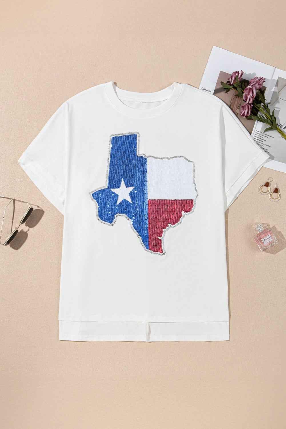White Sequined Texas Graphic Plus Size T-Shirt - Sparkle & Style - Shello's Creative Boutique