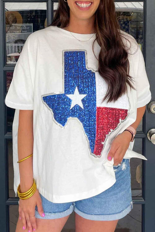 White Sequined Texas Graphic Plus Size T-Shirt - Sparkle & Style - Shello's Creative Boutique