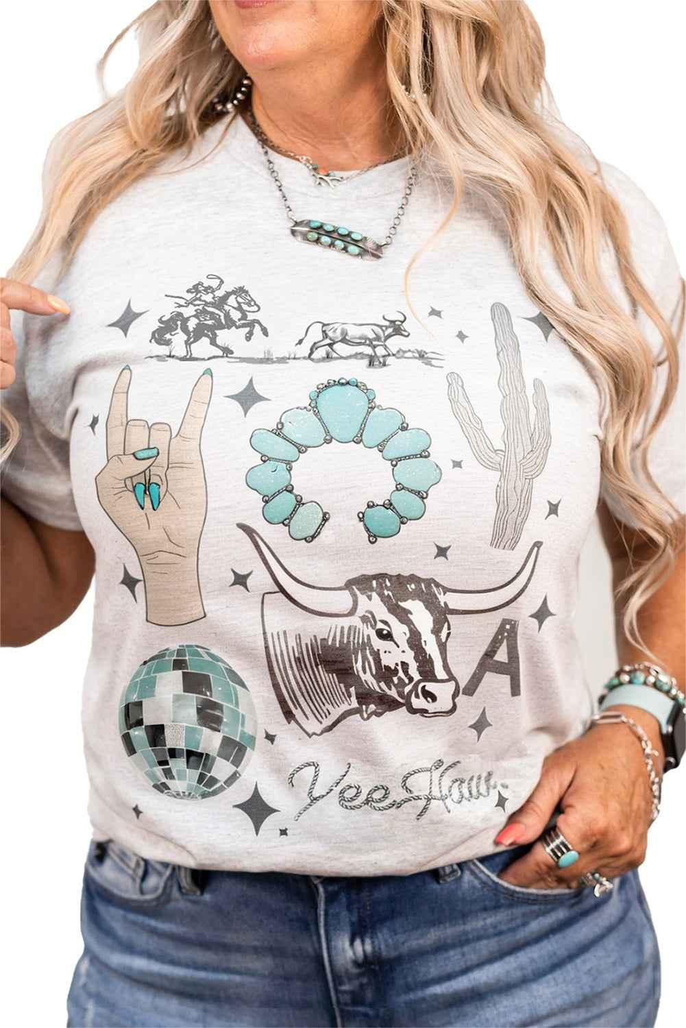 Light Grey Plus Size Vintage Graphic Tee - Shello's Creative Boutique