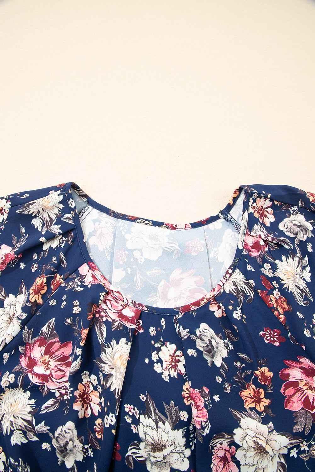 Blue Floral Print Flounce Sleeve Boho Blouse - Feminine & Breezy - Shello's Creative Boutique
