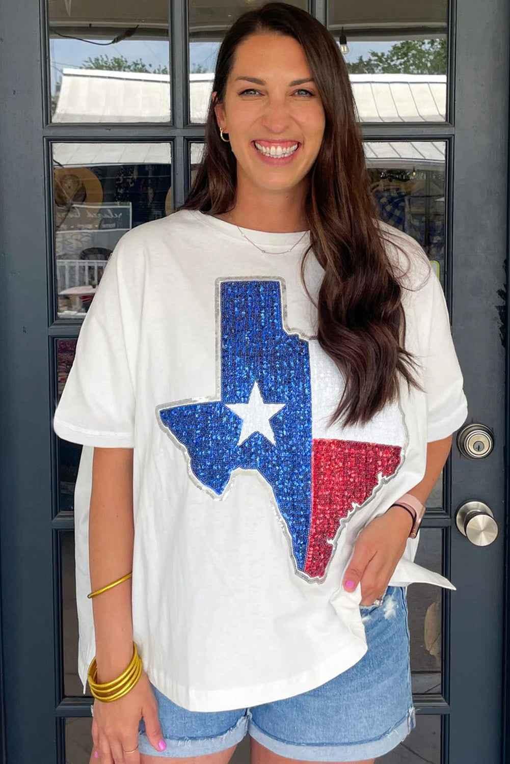 White Sequined Texas Graphic Plus Size T-Shirt - Sparkle & Style - Shello's Creative Boutique