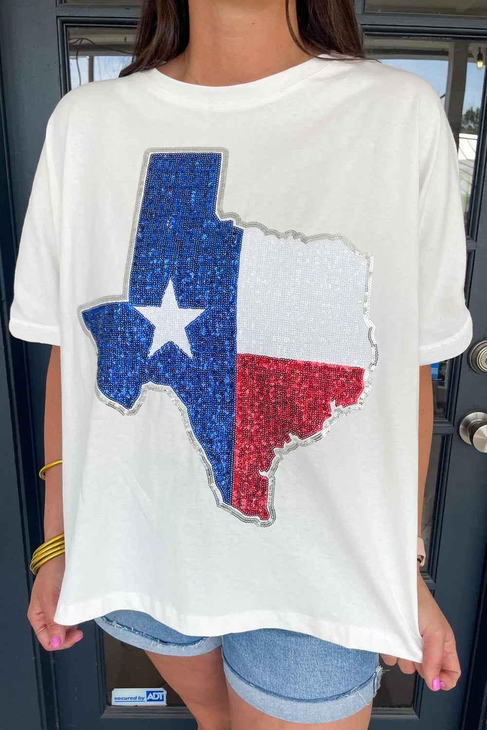 White Sequined Texas Graphic Plus Size T-Shirt - Sparkle & Style - Shello's Creative Boutique