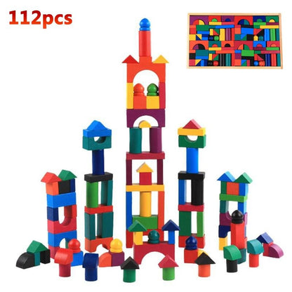 112pcs/Set Wooden Colorful Rainbow Domino Blocks Building Toy Early Educational Toys For Children Kids Dominoes Games Gifts - Shello's Creative Boutique