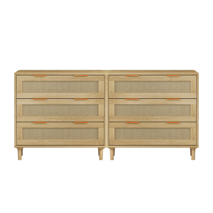 Premium 3-Drawer Rattan Storage Cabinet Set - Oak Finish (Set of 2) - Shello's Creative Boutique