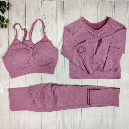 3pcs Yoga Clothing Set Sports Suit Women Sportswear Sports Outfit Fitness Gym Seamless Workout - Shello's Creative Boutique