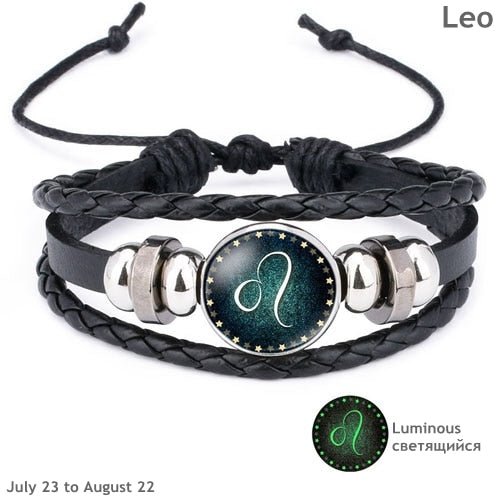 12 Constellation Luminous Bracelet Men Leather Bracelet Charm Bracelets for Men Boys Women Girl Jewelry Accessories Gifts - Shello's Creative Boutique
