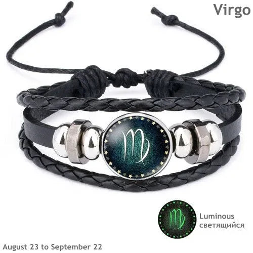 12 Constellation Luminous Bracelet Men Leather Charm Bracelets Gifts - Shello's Creative Boutique
