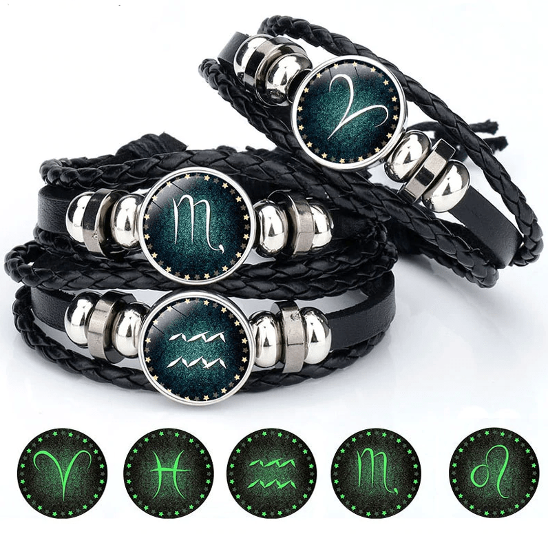 12 Constellation Luminous Bracelet Men Leather Bracelet Charm Bracelets for Men Boys Women Girl Jewelry Accessories Gifts - Shello's Creative Boutique