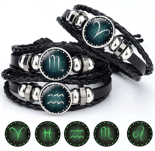 12 Constellation Luminous Bracelet Men Leather Bracelet Charm Bracelets for Men Boys Women Girl Jewelry Accessories Gifts - Shello's Creative Boutique