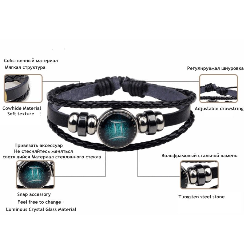 12 Constellation Luminous Bracelet Men Leather Bracelet Charm Bracelets for Men Boys Women Girl Jewelry Accessories Gifts - Shello's Creative Boutique
