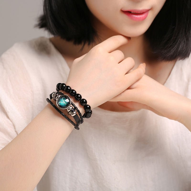 12 Constellation Luminous Bracelet Men Leather Bracelet Charm Bracelets for Men Boys Women Girl Jewelry Accessories Gifts - Shello's Creative Boutique