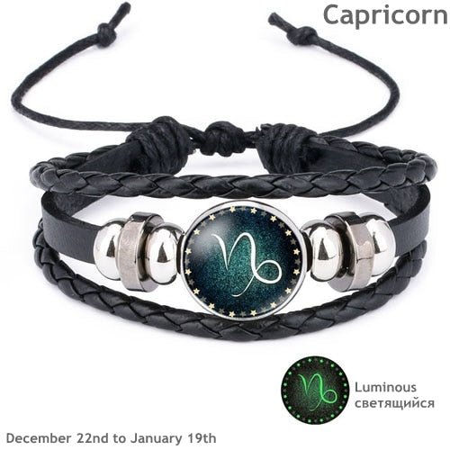 12 Constellation Luminous Bracelet Men Leather Bracelet Charm Bracelets for Men Boys Women Girl Jewelry Accessories Gifts - Shello's Creative Boutique