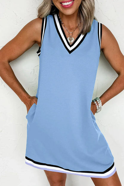 Myosotis Contrast Trim V Neck Sleeveless Mini Dress - Effortless Elegance with a Modern Twist! - Shello's Creative Boutique
