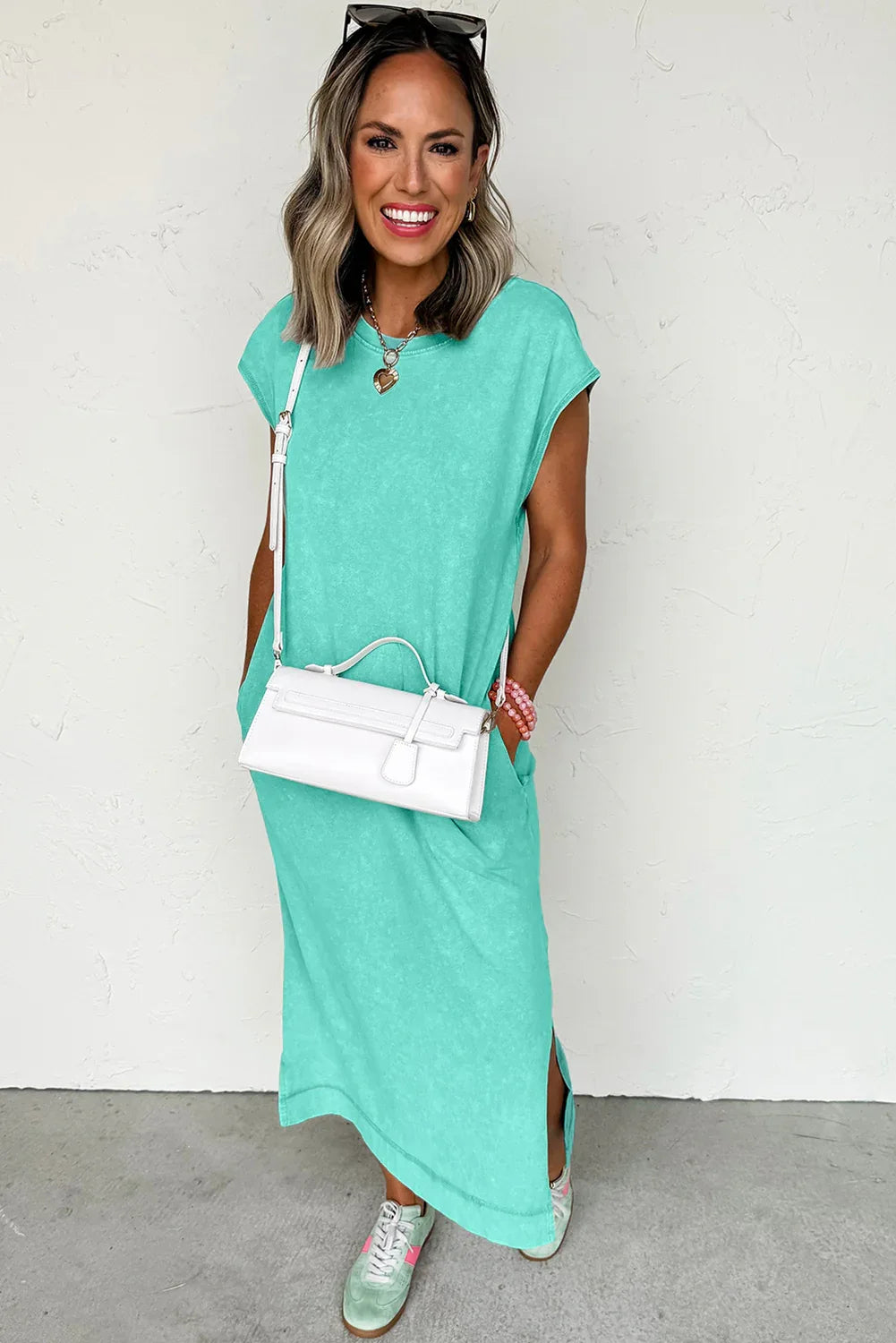 Clearly Aqua Mineral Wash Pocketed T-shirt Dress - Shello's Creative Boutique