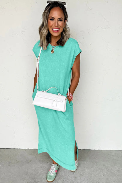 Clearly Aqua Mineral Wash Pocketed T-shirt Dress - Shello's Creative Boutique