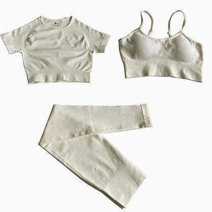 2Pcs/3Pcs/4Pcs Yoga Set Women Clotching Fitness Sportswear Seamless High Waist Leggings Shorts Shirt Crop Top Sport Bra - Shello's Creative Boutique