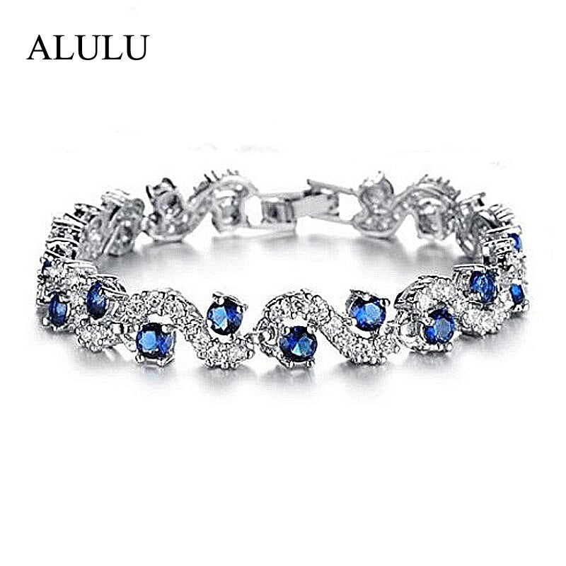 Luxury Blue Crystal Bracelet For Wedding Silver Bracelet Rhinestone Charm Women Bangles Jewelry Pulseira Feminina BR520 eprolo