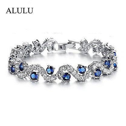 Luxury Blue Crystal Bracelet For Wedding Silver Bracelet Rhinestone Charm Women Bangles Jewelry Pulseira Feminina BR520 eprolo
