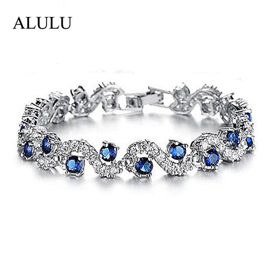 Luxury Blue Crystal Bracelet For Wedding Silver Bracelet Rhinestone Charm Women Bangles Jewelry Pulseira Feminina BR520 eprolo