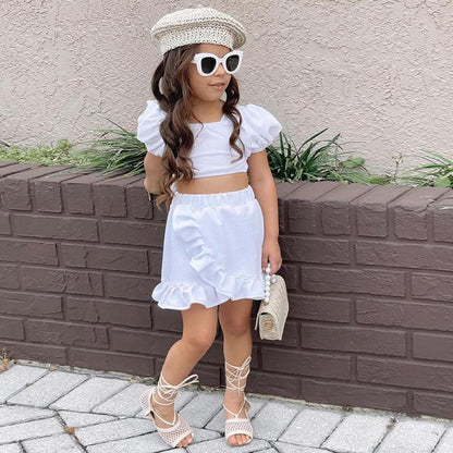 Children's Wear Girls' Suit Ins Style Children's Wear Girls' Lantern Sleeve Short Skirt Two-Piece Set - Shello's Creative Boutique