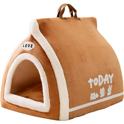 Adorable Toast Bread Pet Bed - Cozy Semi-Enclosed Cat & Dog Bed